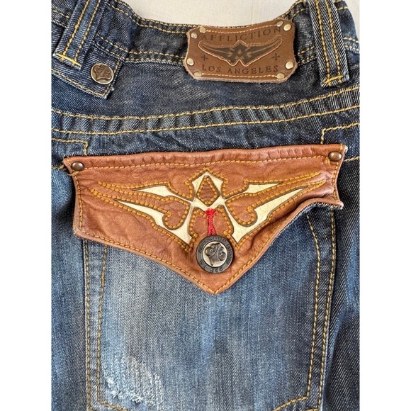 Affliction‎ Y2K Jeans Men's Size 36x33 Cooper Bootcut Leather Flap Pockets - Picture 3 of 16
